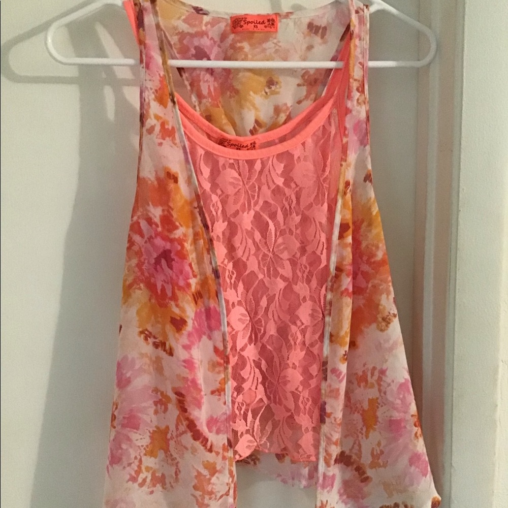 lace tank top with matching sleeveless cardigan
